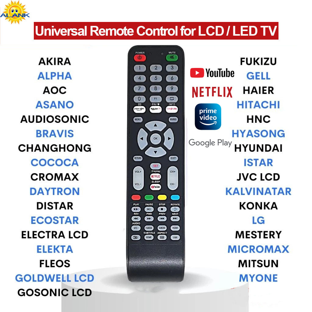 ALANK รีโมทคอนโทรลสากลเข้ากันได้กับรีโมทคอนโทรลทีวี LCD/LED หลากหลายยี่ห้อ RM-L1210+G Pro