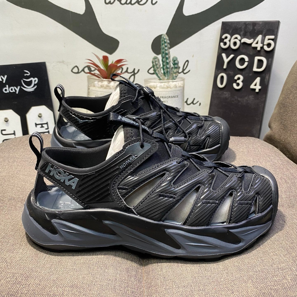 Hoka Hopara 1 รองเท้าแตะสําหรับผู้ชายและผู้หญิงชายหาดกันลื่นระบายอากาศสีดํา