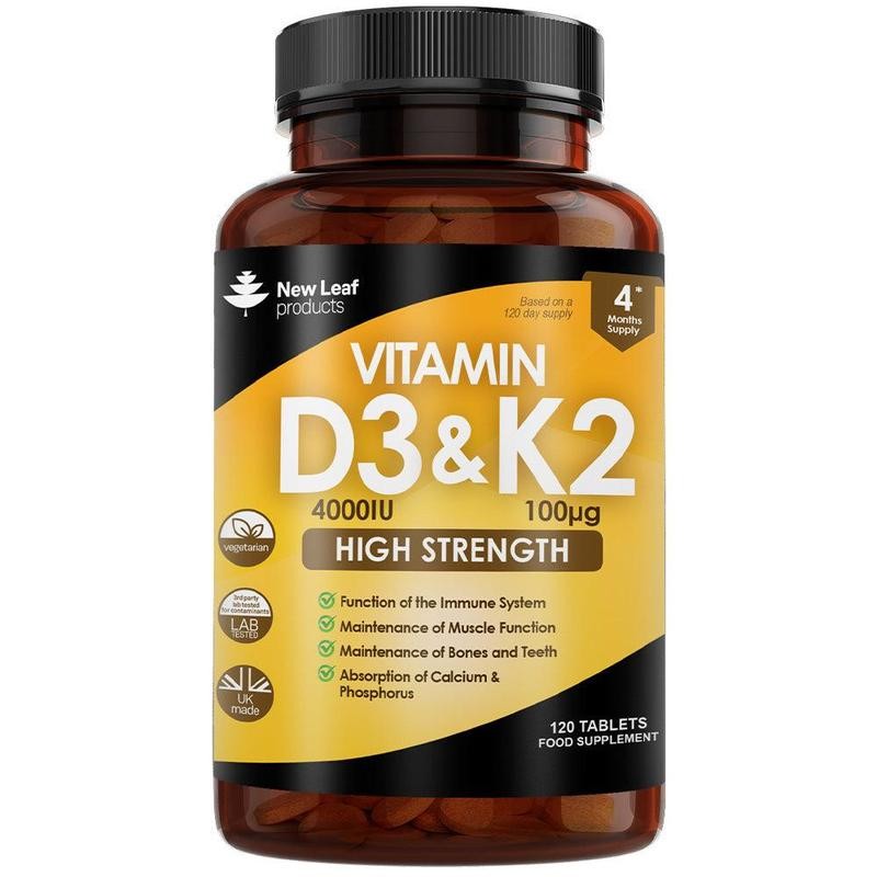 Vitamin D3 & K2 Tablets D3 4000iu + Vitamin K2 100mcg - 4 Months Supply Healthcare Supplement