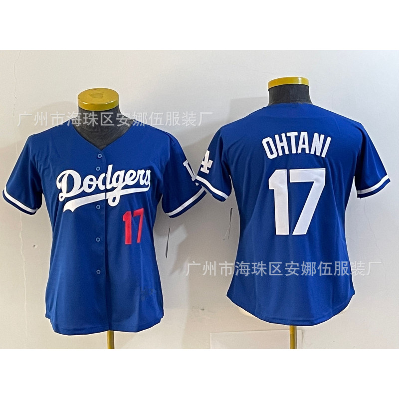 สต็อกพร้อม! Dodgers ชุดเบสบอลเด็ก No. 17 Ohtani เสื้อปักชื่อ Shohei Ohtani ไซส์ #50