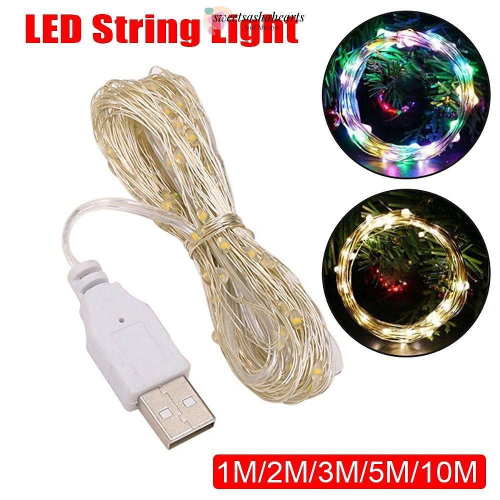 SWEETSASHA ไฟ LED String, USB 1/2/3/5/10M Fairy Light, ทนทาน 5V ทองแดงลวดเงินสีขาวสีสัน Garland Light คริสต์มาสงานแต่งงานตกแต่ง