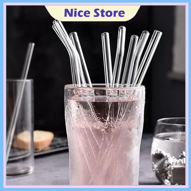 NICE หลอดแก้วดูดน้ำ หลอดแก้ว แบบตรง แบบงอ แปรงล้างหลอด หลอดแก้วเยติ เป็นมิตรกับสิ่งแวดล้อม ทนความร้อน