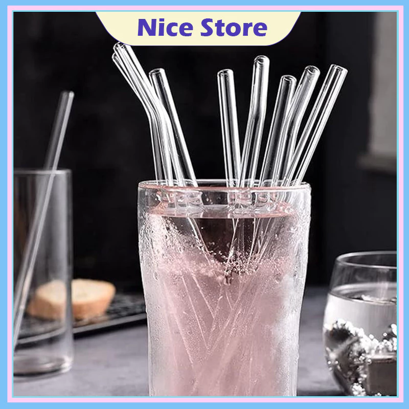 NICE หลอดแก้วดูดน้ำ หลอดแก้ว แบบตรง แบบงอ แปรงล้างหลอด หลอดแก้วเยติ เป็นมิตรกับสิ่งแวดล้อม ทนความร้อน