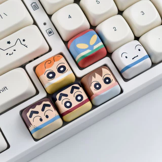 Crayon Shin-Chan Keycaps 6pcs PBT MOA โปรไฟล์น่ารักการ์ตูน Wooting Aula F75 Rk100 รอบ Keycaps Dye Sublimation Shinchan Misae Hiroshi Himawari Shiro Action Kamen Keycap