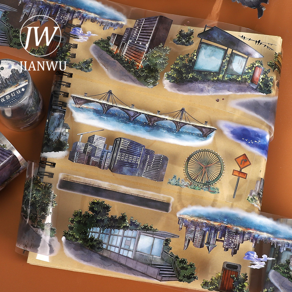 JIANWU 70 มม.* 500 ซม.VINTAGE City Building Tree ภูมิทัศน์วัสดุ Collage สมุดภาพ PET เทป Creative DIY Journal เครื่องเขียน