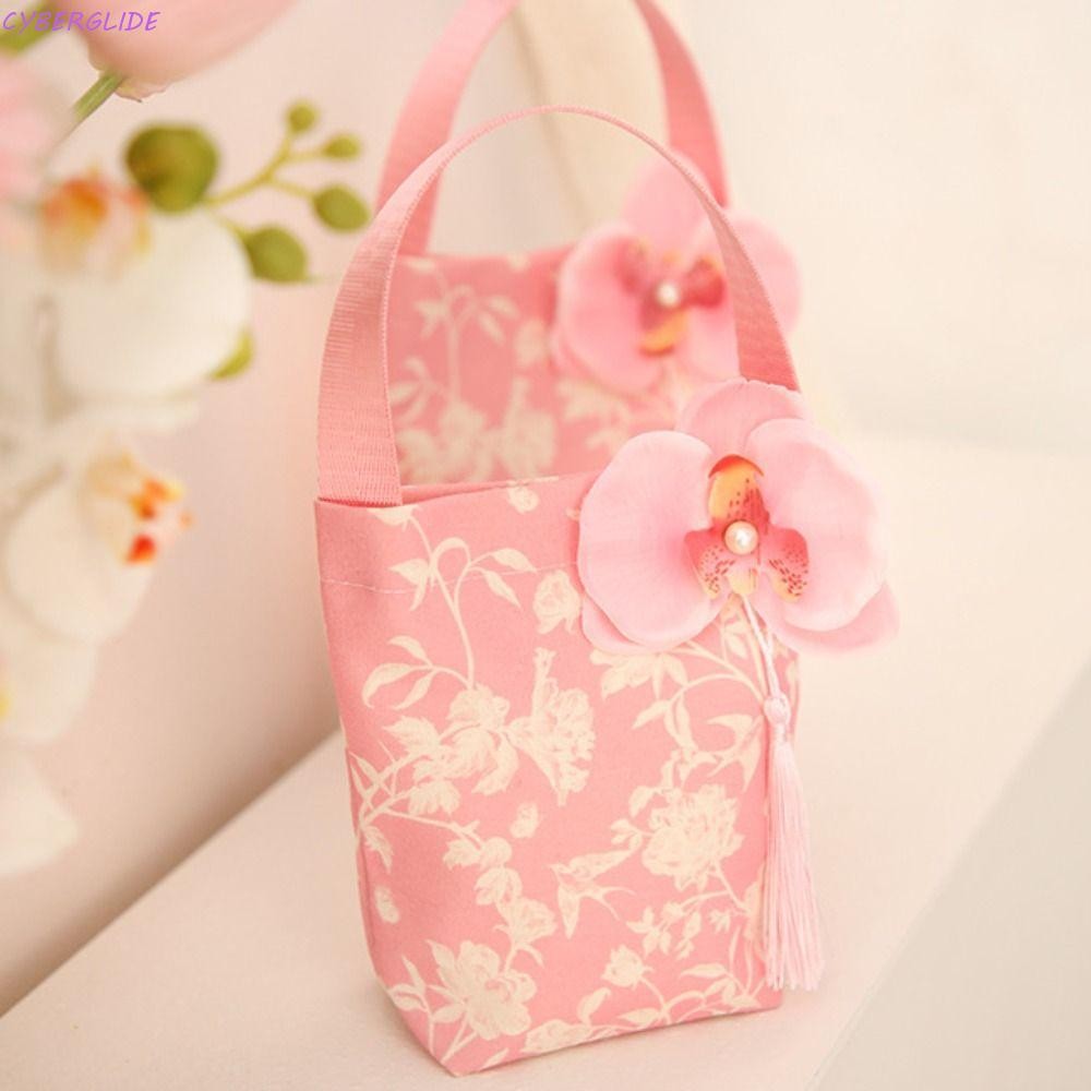 CYBERGLIDE Wrist Hand Bag, Butterfly Orchid Flower Pendant Korean Style Festive Sugar Bag, Fashion F