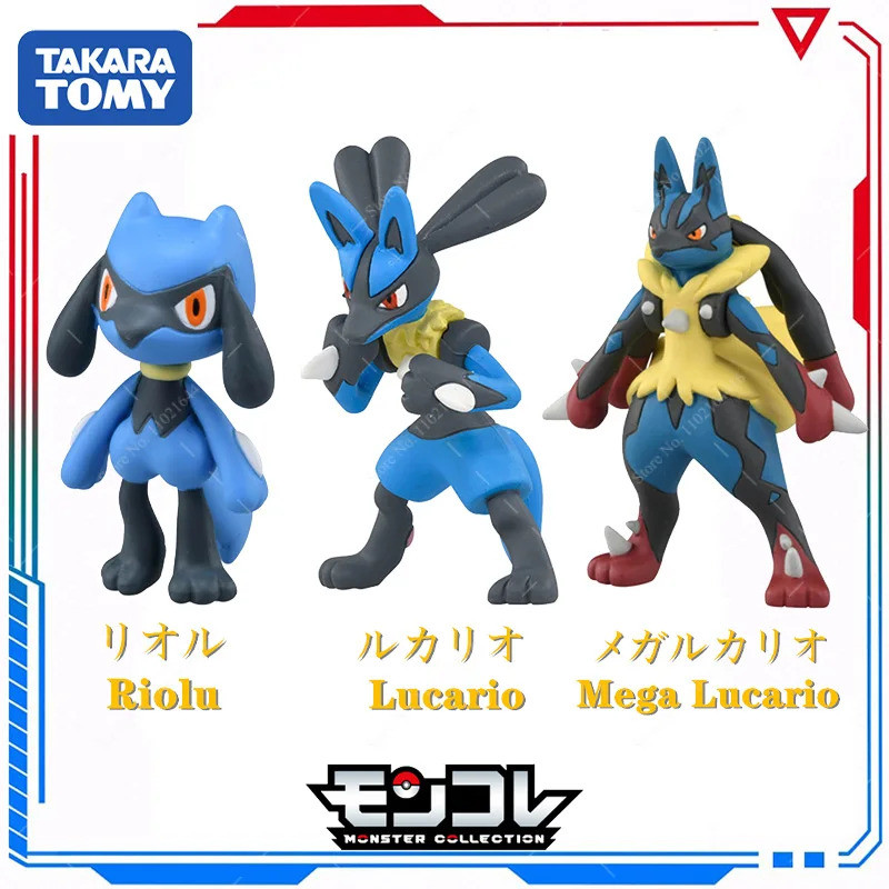 Original Pokemon Action Figure Lucario Riolu Mega Lucario Mini เรซิ่นกระเป๋า Monster ตุ๊กตาของเล่น P