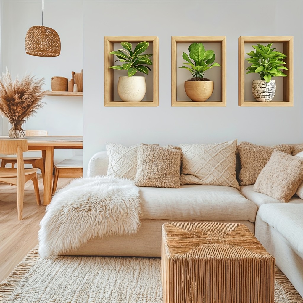 สติกเกอร์ต้นไม้พืชเขตร้อน สีเขียว ขนาดกระถาง เหมาะสำหรับตกแต่งห้องนั่งเล่น