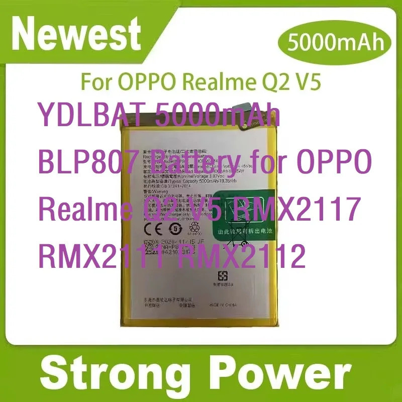 YDLBAT 5000mAh BLP807 แบตเตอรี่สําหรับ OPPO Realme Q2 V5 RMX2117 RMX2111 RMX2112