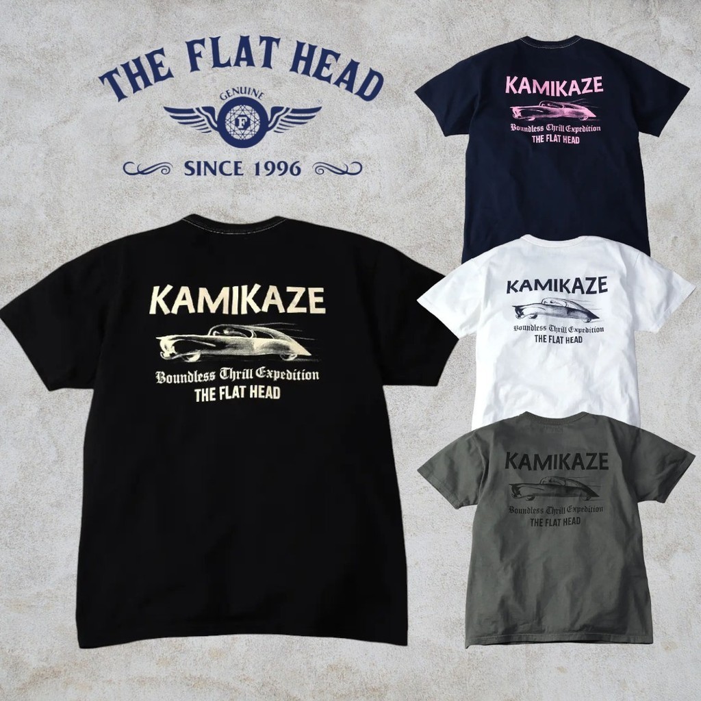 เสื้อยืดผ้าฝ้ายพิมพ์ลายรถฤดูร้อน FLAT HEAD ผ้าฝ้ายแท้ 047
