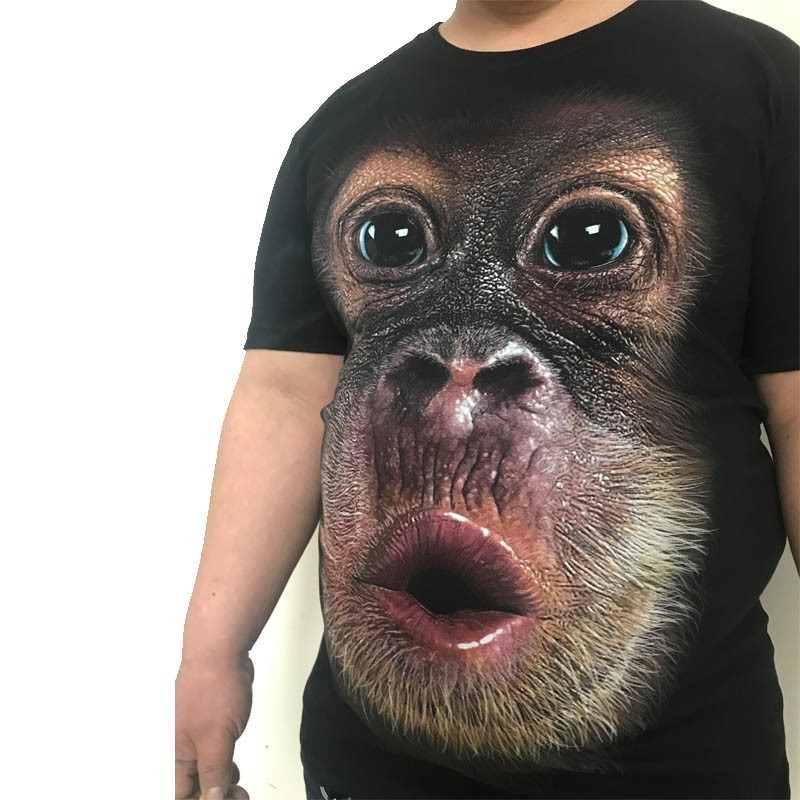 เสื้อยืดผู้ชายไซส์ใหญ่ พิมพ์ลายกอริลลา แขนสั้น ทรงหลวม สะดวกสบายในฤดูร้อน