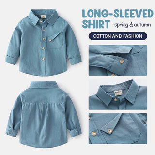 🌞【ส่งจากกทม】เสื้อเชิ้ตเด็กผู้ชายแขนยาว ผ้าฝ้าย100% ระบายอากาศ แฟชั่น ใส่ทุกวัน 2-8ปี
