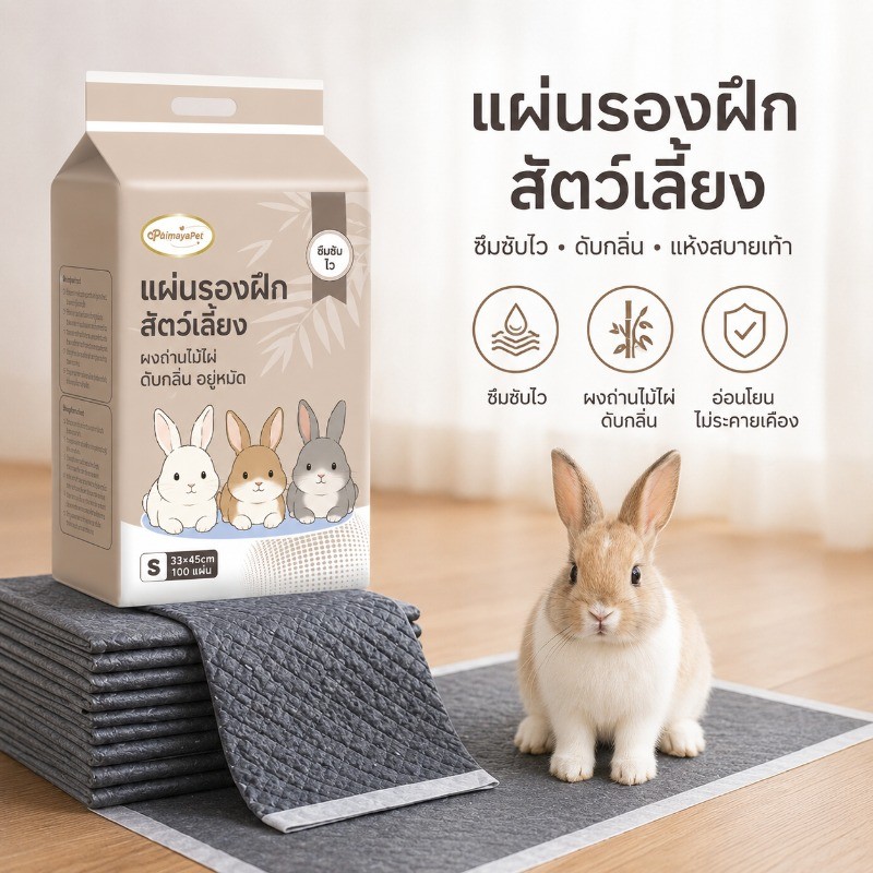 COD แผ่นรองฉี่กระต่าย S-XL เสื่อปัสสาวะถ่านไม้ไผ่ ถ่านไม้ไผ่ดับกลิ่นการดูดซับน้ำที่แข็งแกร่งเป็นพิเศษ
