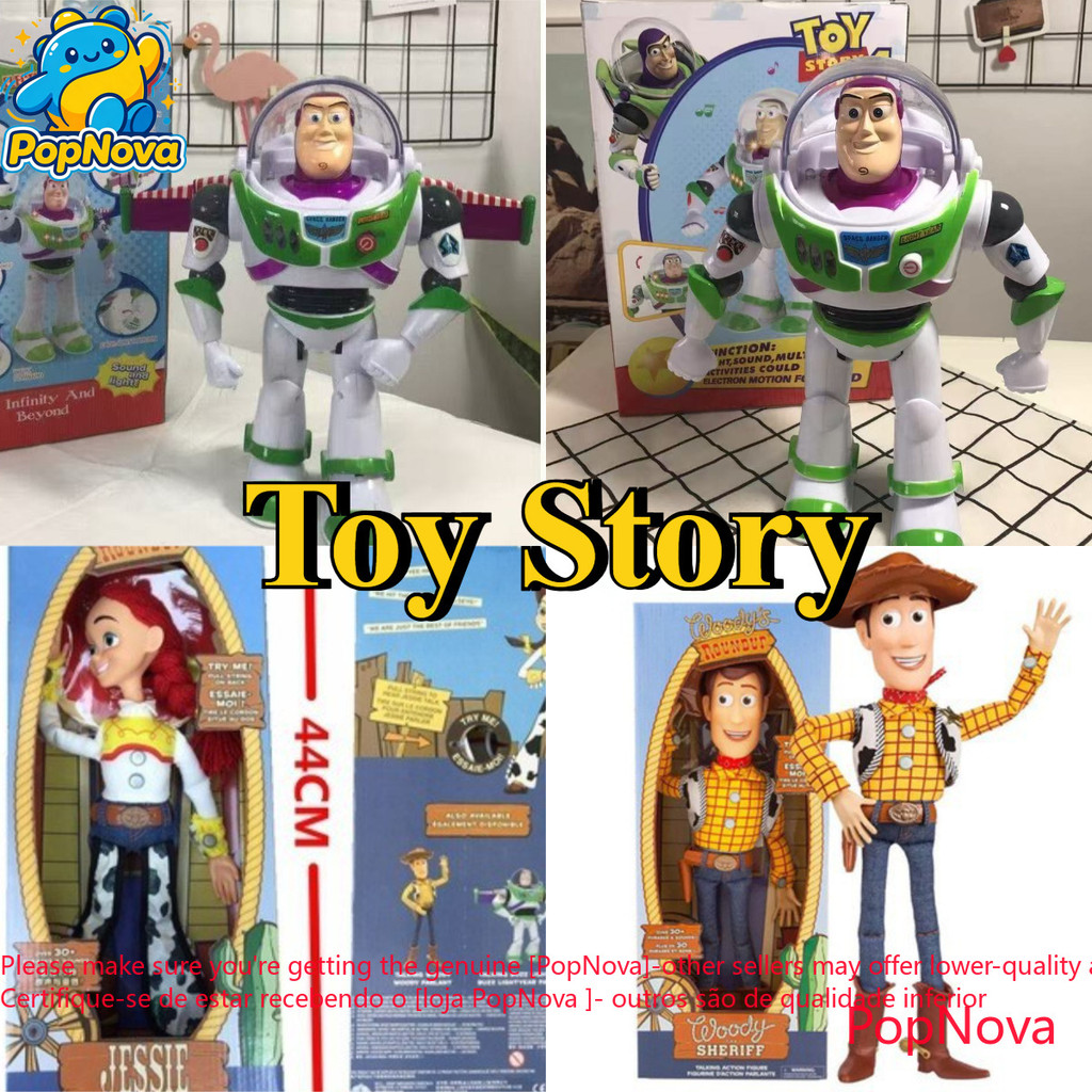 ของเล่นเด็ก Buzz Lightyear, Jessie, Woody Action Figurines เดินมีเสียง ของขวัญวันเกิด