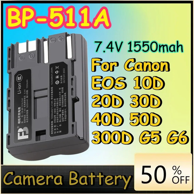 7.4V 1550mah BP-511A BP-511 BP 511 511A BP511 แบตเตอรี่สําหรับ Canon EOS 10D 20D 30D 40D 50D 300D G5