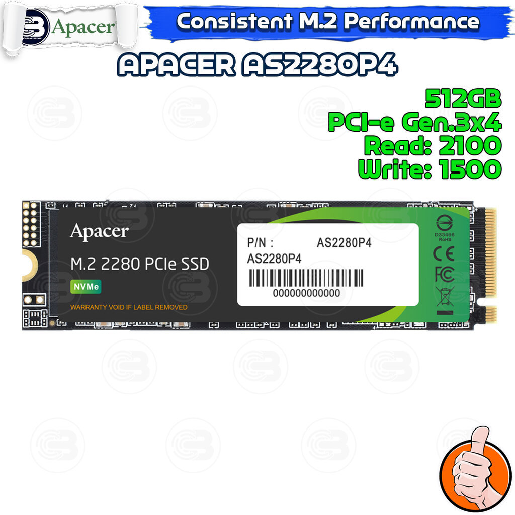 [CoolBlasterThai] APACER AS2280P4 M.2 PCIe Gen3 x4 SSD M.2 2280 NVMe PCIe GEN3x4 512GB (เอสเอสดี)
