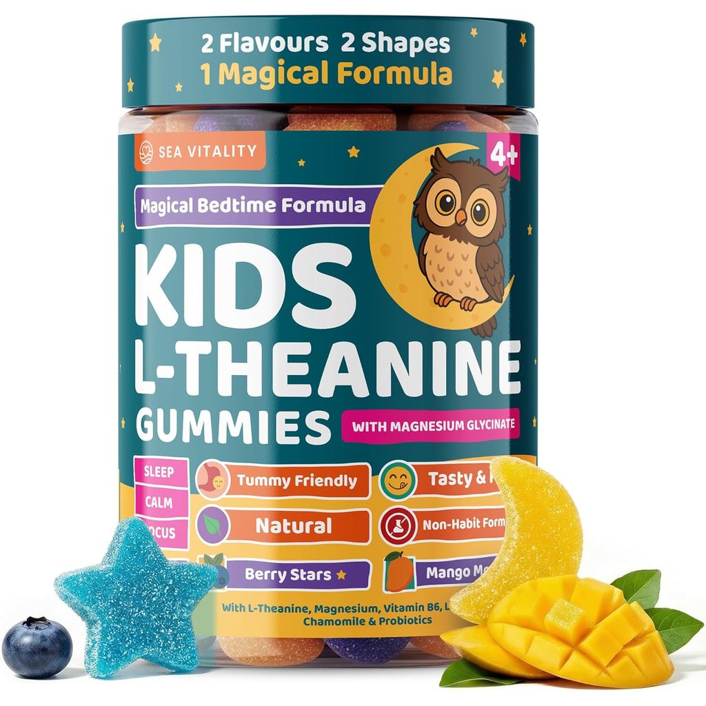 Kids L-Theanine Gummies, Magnesium Glycinate + Vitamin B6, Chamomile & Lemon Balm, Probiotic Calming