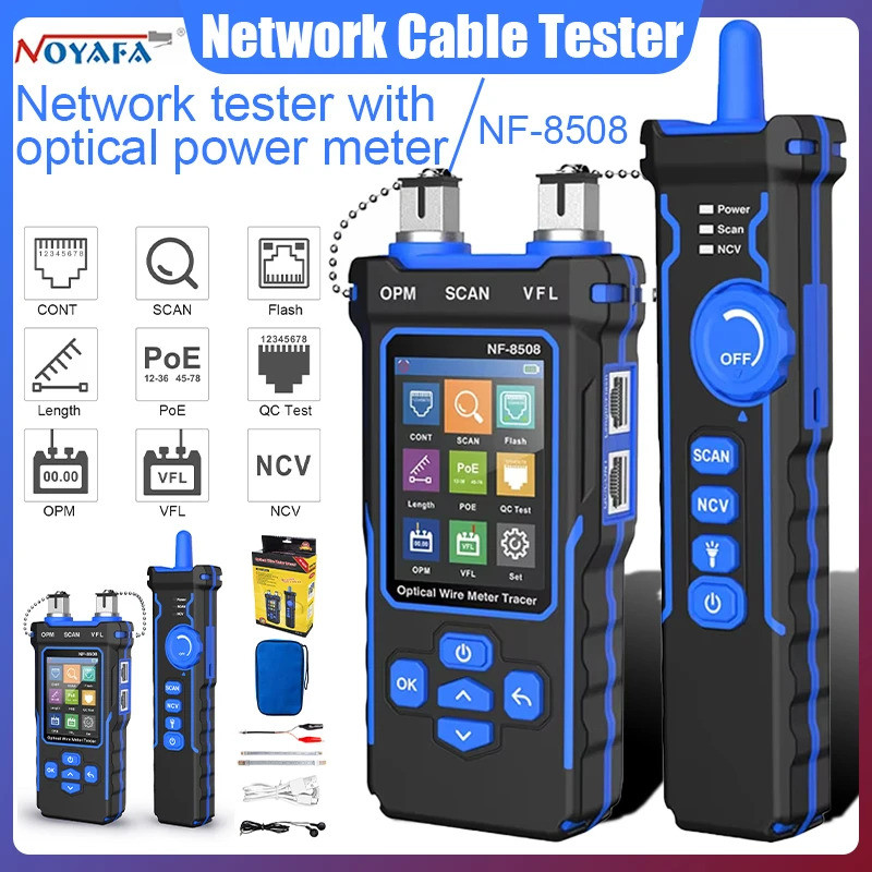 NOYAFA NF-8508 เครื่องทดสอบสายเคเบิลเครือข่าย LCD ดิจิตอลเครือข่ายแบบชาร์จไฟได้ Line Finder ตัวติดตา