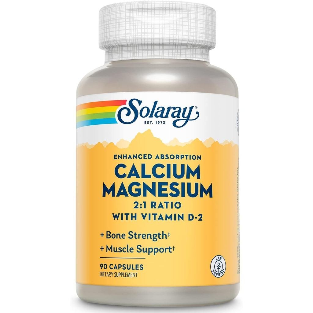 Solaray Calcium & w/ D2 Amino Acid Chelate 2:1, แคปซูล (Btl-Plastic) | 90ct QC0X