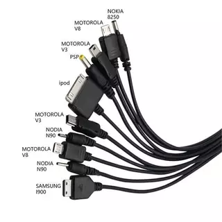 Blossomh Multi Pin Cable Charger USB Adapter Cable Data Wire Cord 10 in 1 มัลติฟังก์ชั่น USB Data Transfer Cable Universal ใหม่