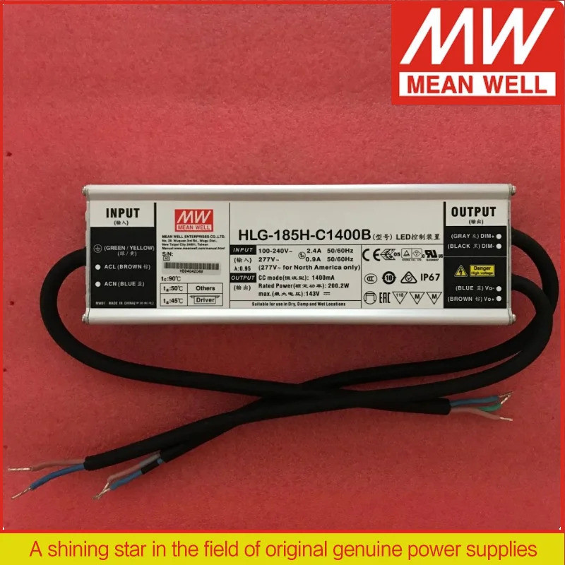 Mianwell dimming แหล่งจ่ายไฟ LED HLG-185H-C500B HLG-185H-C700B HLG-185H-C1050B HLG-185H-C1400B 185W
