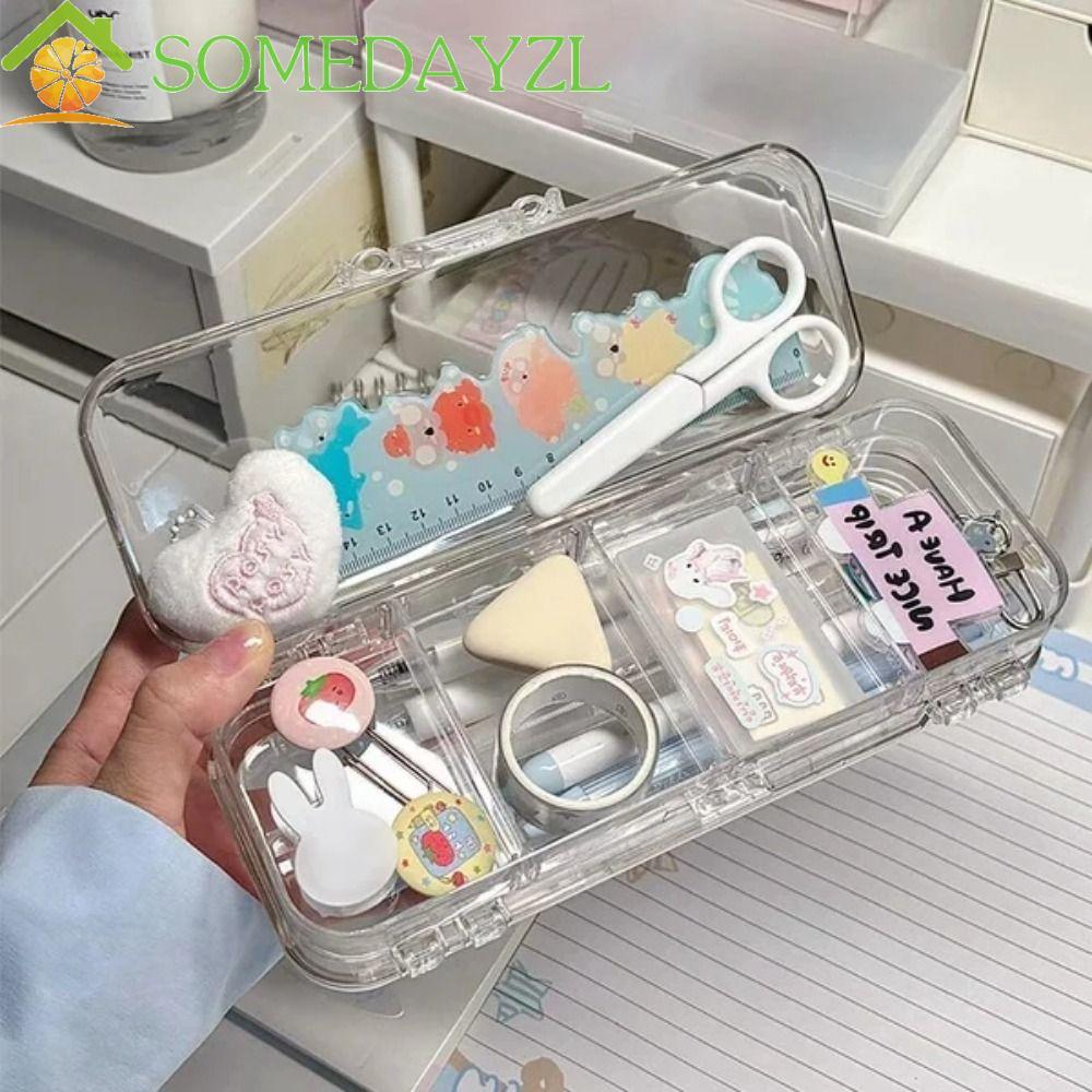 SOMEDAYZL กล่องดินสอ, อะคริลิคโปร่งใสเครื่องเขียน, สติ๊กเกอร์ Ins Japanese Double-layer Pen Box Student