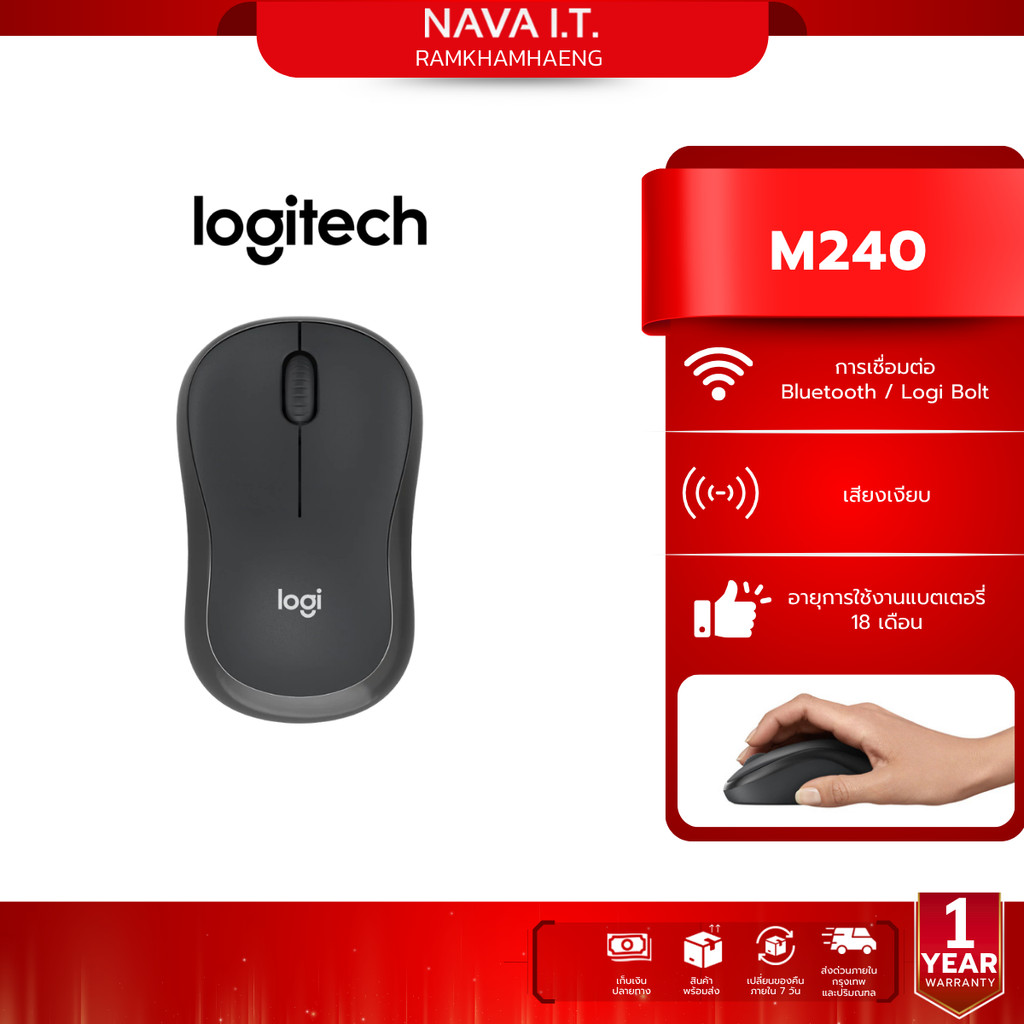 LOGITECH M240 SILENT BLUETOOTH MOUSE ROSE (สีชมพู)