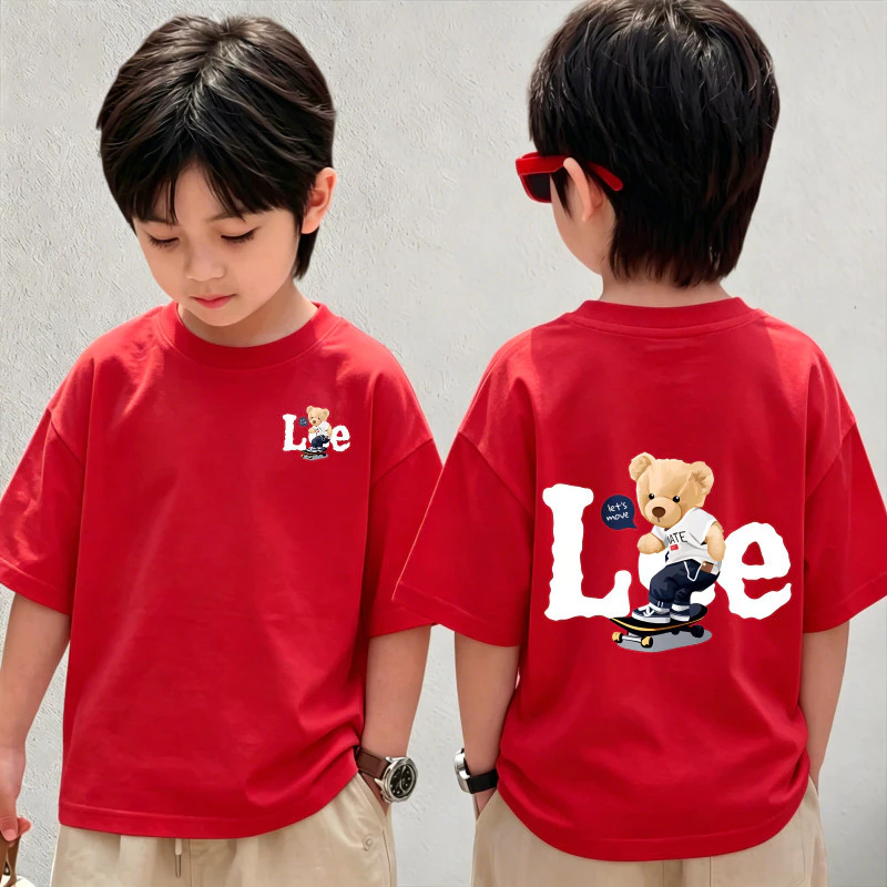 เสื้อยืดเด็ก ผ้าฝ้าย 100% เสื้อเด็กผู้ชาย แฟชั่น LEE Creamy Bear เสื้อยืดพิมพ์ลาย ไซส์ 90-150【จัดส่งตลอด 24 ชั่วโมง🚀】COD