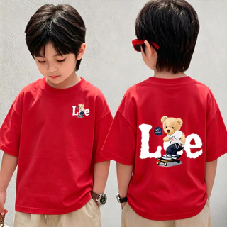 เสื้อยืดเด็ก ผ้าฝ้าย 100% เสื้อเด็กผู้ชาย แฟชั่น LEE Creamy Bear เสื้อยืดพิมพ์ลาย ไซส์ 90-150【จัดส่งตลอด 24 ชั่วโมง🚀】COD