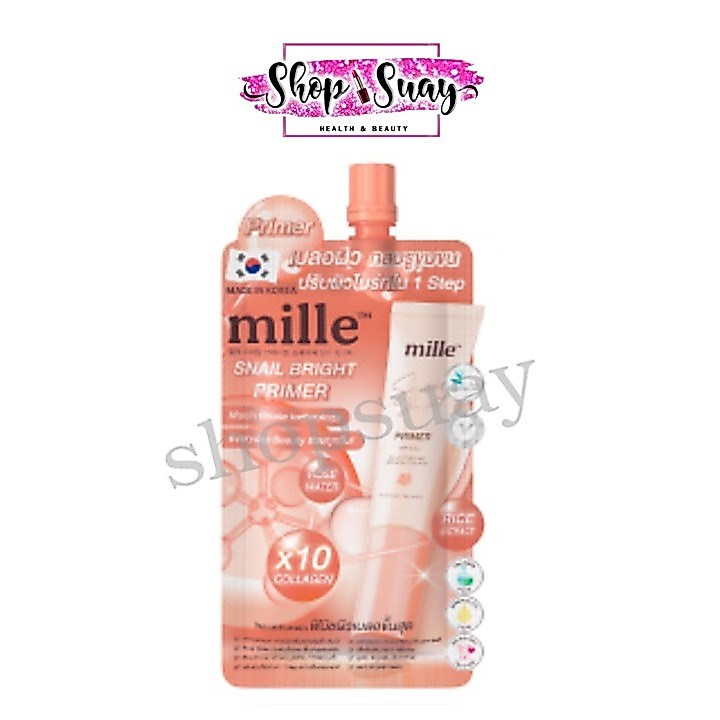 ** 1 ซอง ** Mille มิลเล่ ไพรเมอร์คอลลาเจน Snail bright primer แบบซอง 6g.