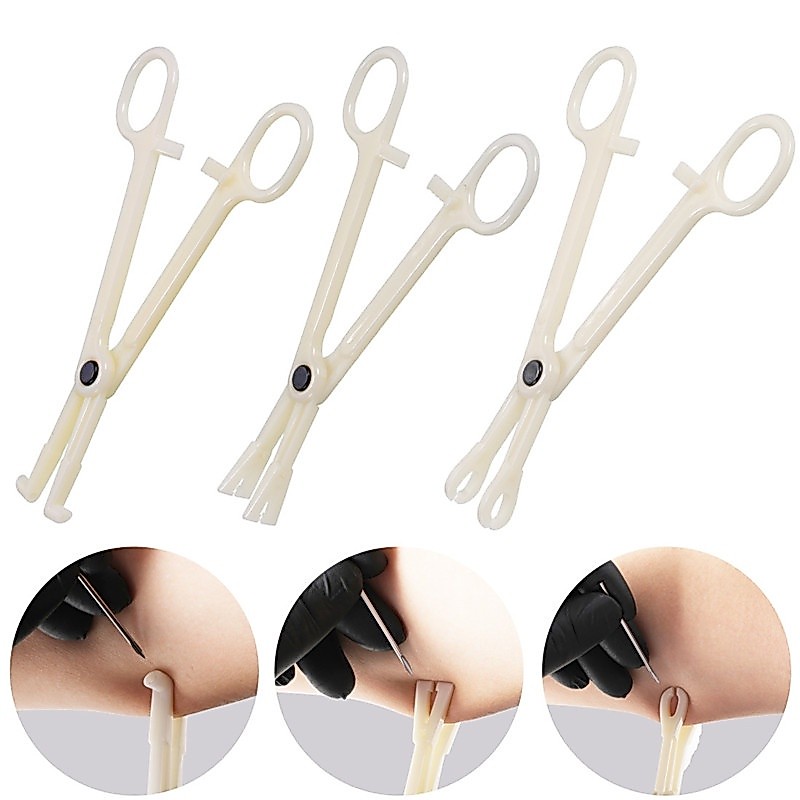 1pc ทิ้งปราศจากเชื้อ Slotted รอบ Navel Forceps Clamp สามเหลี่ยมเปิด Plier หูจมูกเจาะเครื่องมือ Tattoo Piercing Supply