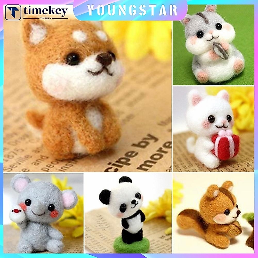 Fyg Non-Fished Felt Kit คอลเลกชันสัตว์น่ารัก Panda กระรอกแมวเต่าตุ๊กตาขนสัตว์ Felt Poked Kitting DIY Felting วัสดุ T5Y9