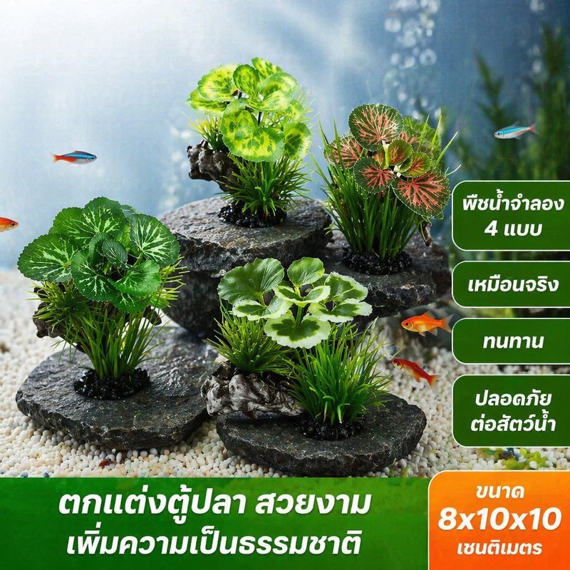 ต้นไม้น้ำเทียม ตกแต่งตู้ปลา พืชน้ำปลอม ไม้ประดับตู้ปลา เหมือนจริง ปลอดภัย ทนทาน ขนาด 8x10x10