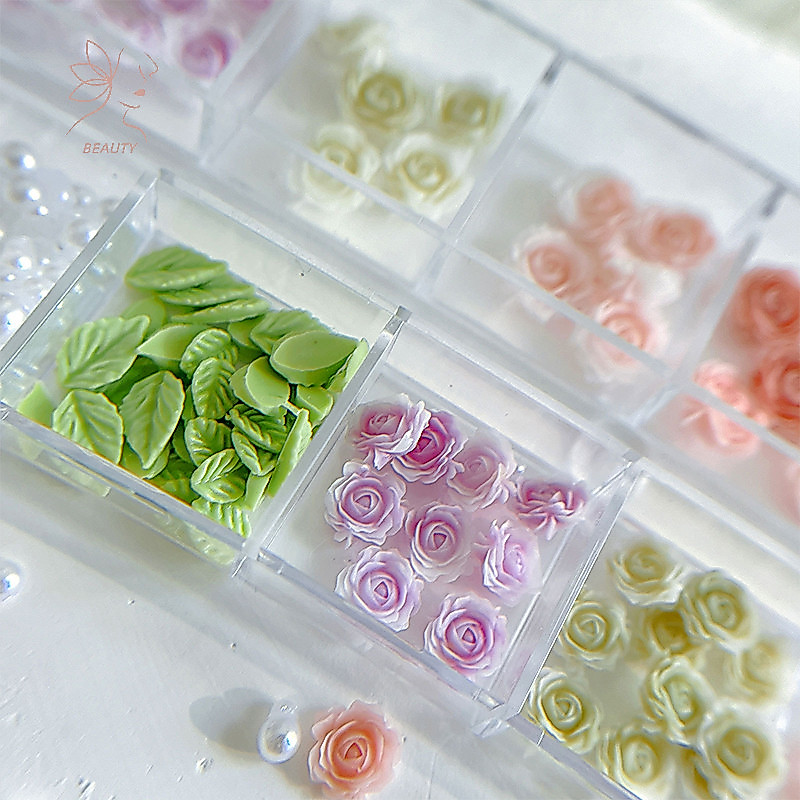 [maybeauty] 1กล่อง 12 ตาราง DIY ตกแต่งเล็บ 3D กุหลาบสวนเล็บเจาะดอกไม้ผสม Leaf Pearl แต่งเล็บออกแบบอุปกรณ์เสริม {TH}