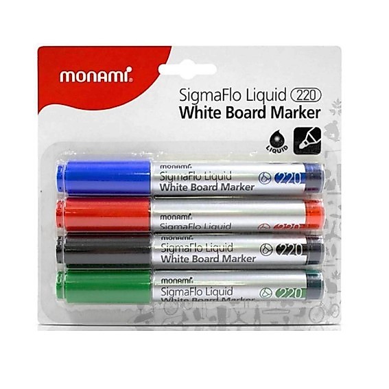 ปากกาไวท์บอร์ด โมนามิ #220B ชุด 4 สี Monami Sigmaflo White Board Marker (ราคาต่อ1 แพ็ค)