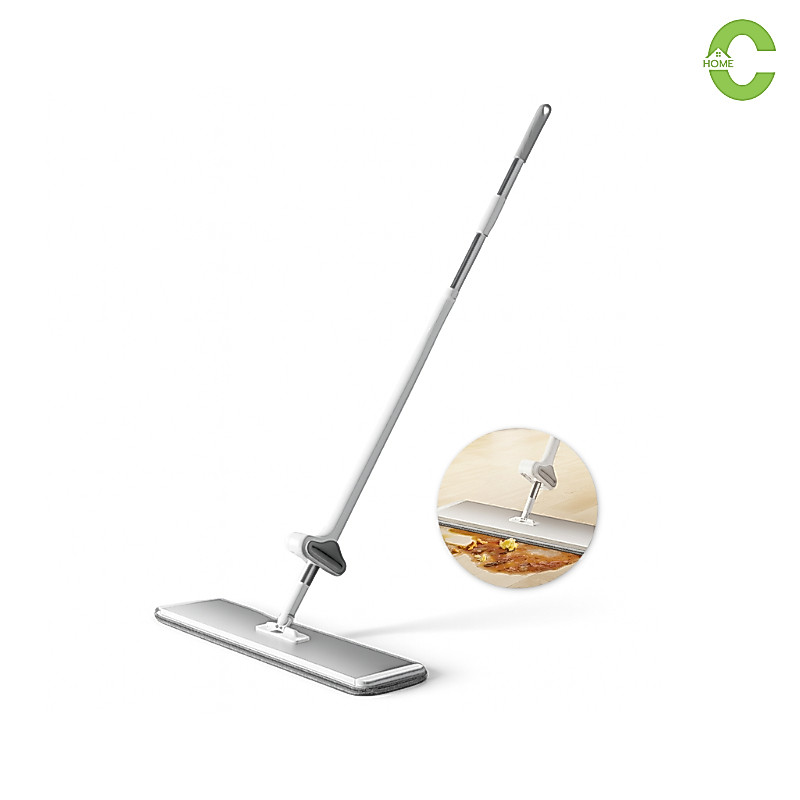 HOMEC ไม้ถูแบบรีดน้ำ ไม้ถูพื้นไมโครไฟเบอร์ Flat Mop หัวถูหมุนได้ 360° เข้าซอกมุมได้ดี น้ำหนักเบา  ถูได้สะอาดรวดเร็ว