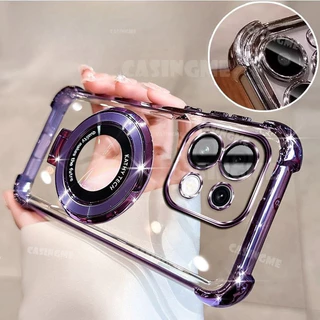 Oppo Reno16 F 5G 2026 หรูหราชุบโปร่งใสสําหรับ OPPO Reno 16 Reno16F Reno16 F 16F OppoReno16F Pro 5G 4G 2026 Magsafe Glitter ขาตั้งแม่เหล็กเคสโทรศัพท์ฝาหลัง