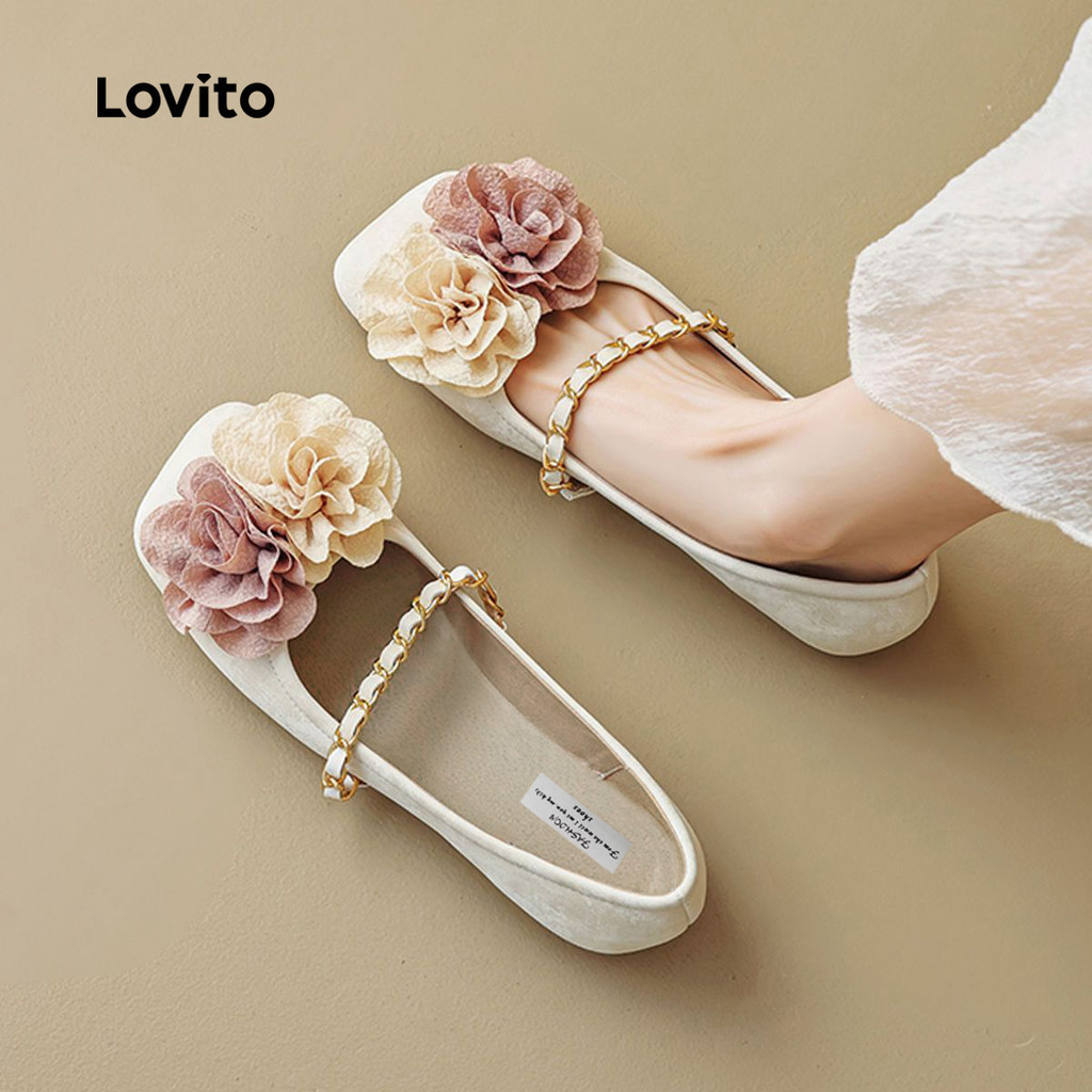 Lovito โบโฮ รองเท้า Mary Janes ช่อดอกไม้สไตล์บูโฮ สำหรับผู้หญิง LFA91116
