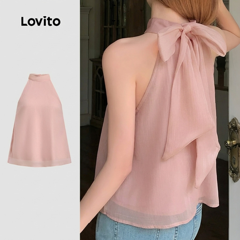 Lovito เสื้อลําลองผู้หญิงสองชั้นผูกเชือกสีชมพูฤดูใบไม้ผลิ/ฤดูร้อนสําหรับงานแต่งงาน/เพื่อนเจ้าสาว LK4ED643