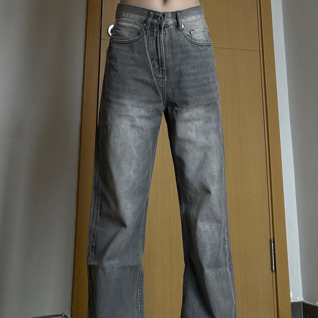 American High Street Street Wear Distressed สีดําสีเทาเล็กน้อยกางเกงยีนส์ผู้ชาย High Street Slim-fit