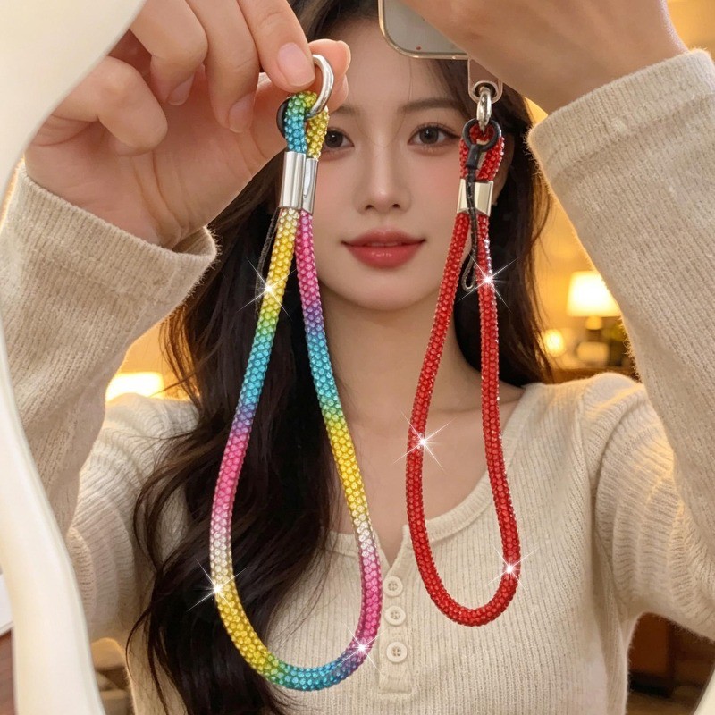 สายรัดข้อมือโทรศัพท์มือถือคริสตัลเทียมหลากสีพร้อมแพทช์ / รูปที่ 3