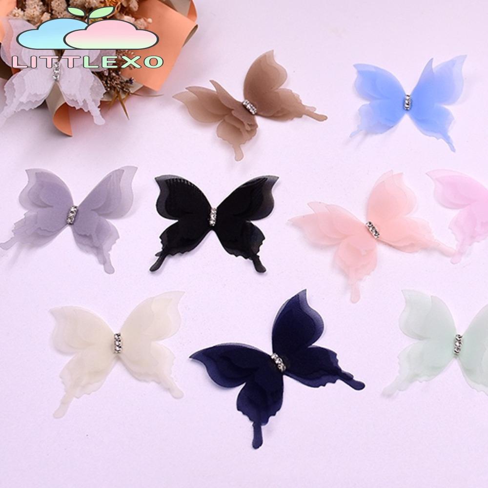 LITTLEX 20pcs ผ้า Organza ผีเสื้อ Appliques, Gradient สีชีฟองผีเสื้อ, Dreamy โปร่งแสง 5 ซม.DIY เย็บหัตถกรรมตกแต่งเสื้อผ้าออกแบบวัสดุ