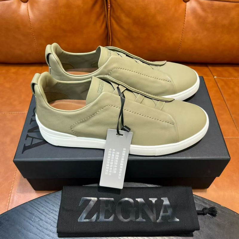 ZEGNA รองเท้าผ้าใบส้นแบนกลางแจ้งหนังแท้สําหรับผู้ชายสไตล์ใหม่