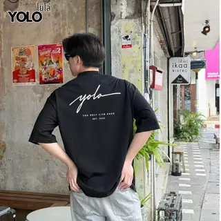 YOLO เสื้อยืด OVERSIZE เสื้อยืดโอเวอร์ไซส์ เสื้อยืดแขนสั้น คอเสื้อหนา 2 นิ้ว ผ้าฝ้ายแท้ ทรงหลวม Y2661