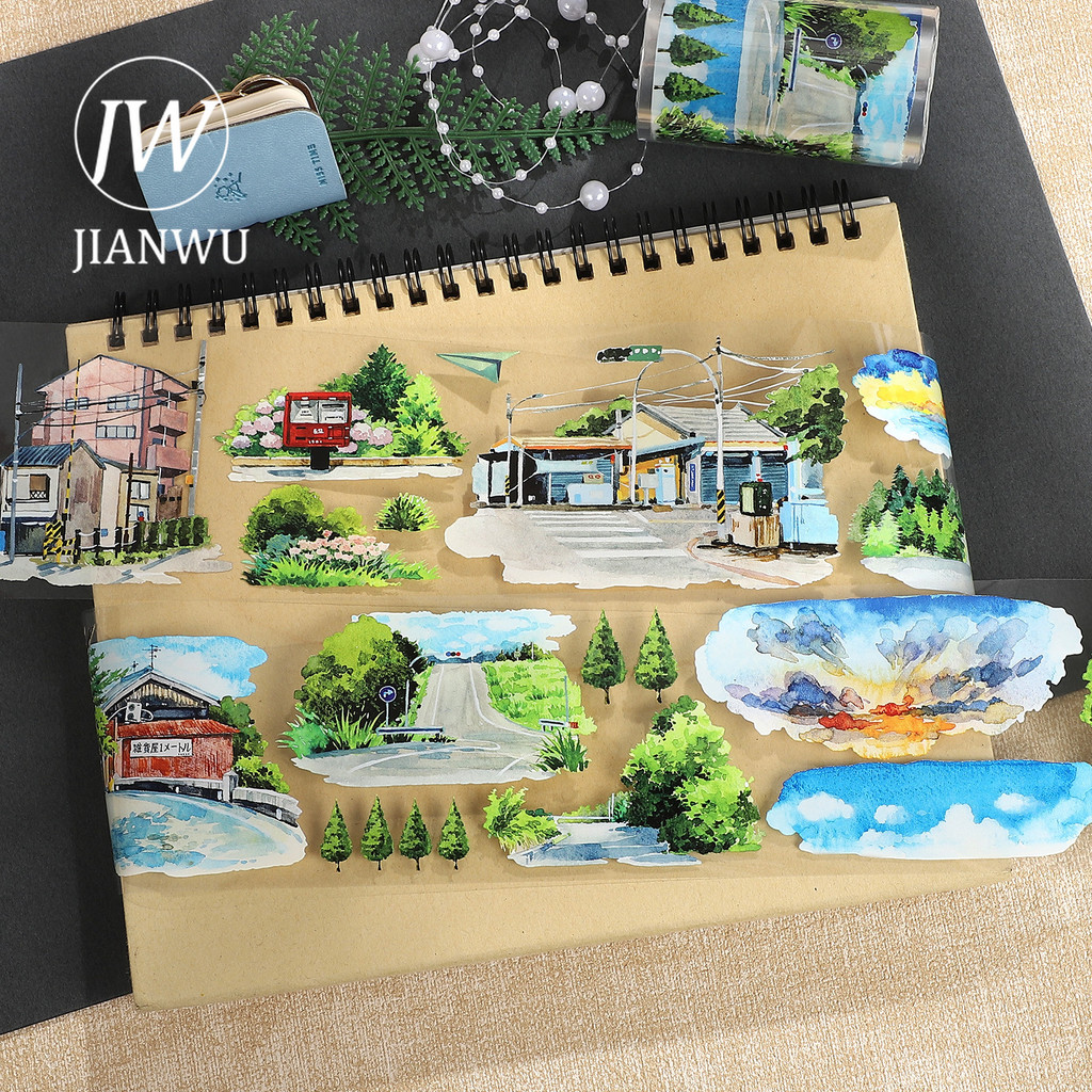 JIANWU 70 มม.* 5.76m Vintage Hometown Street ภูมิทัศน์วัสดุ Collage Scrapbooking PET เทป Creative Journal เครื่องเขียน