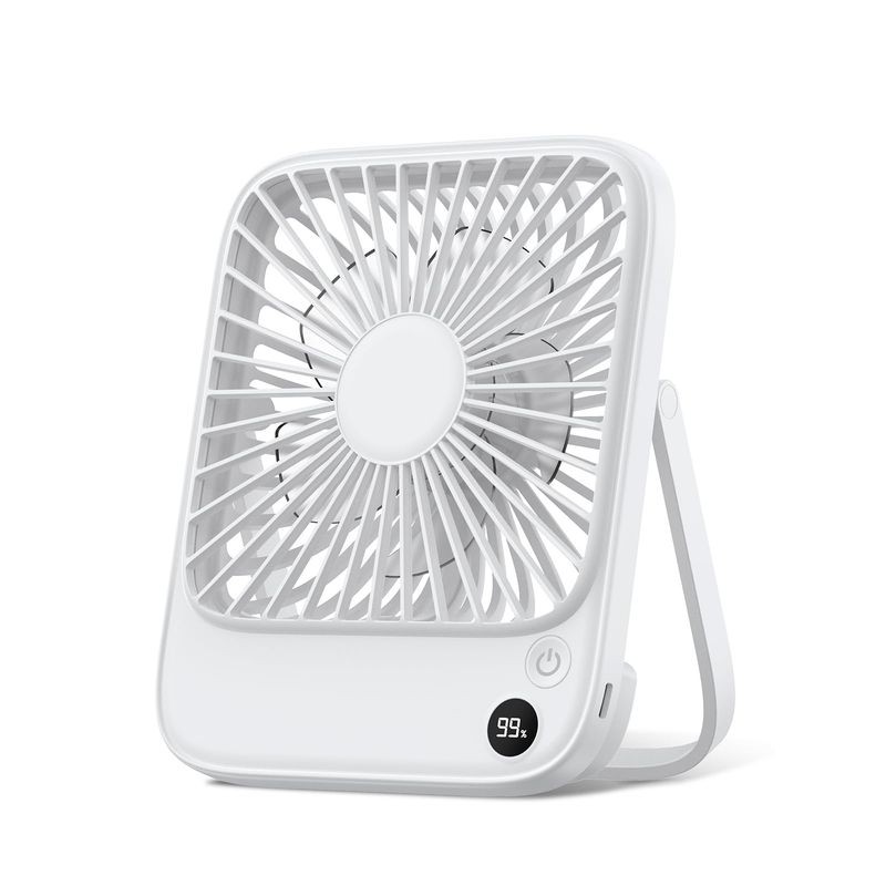 TOPK 5000mAh Rechargeable Ultra-Thin Desktop Fan | Powerful Airflow Brushless Motor 4-Speed Adjustme
