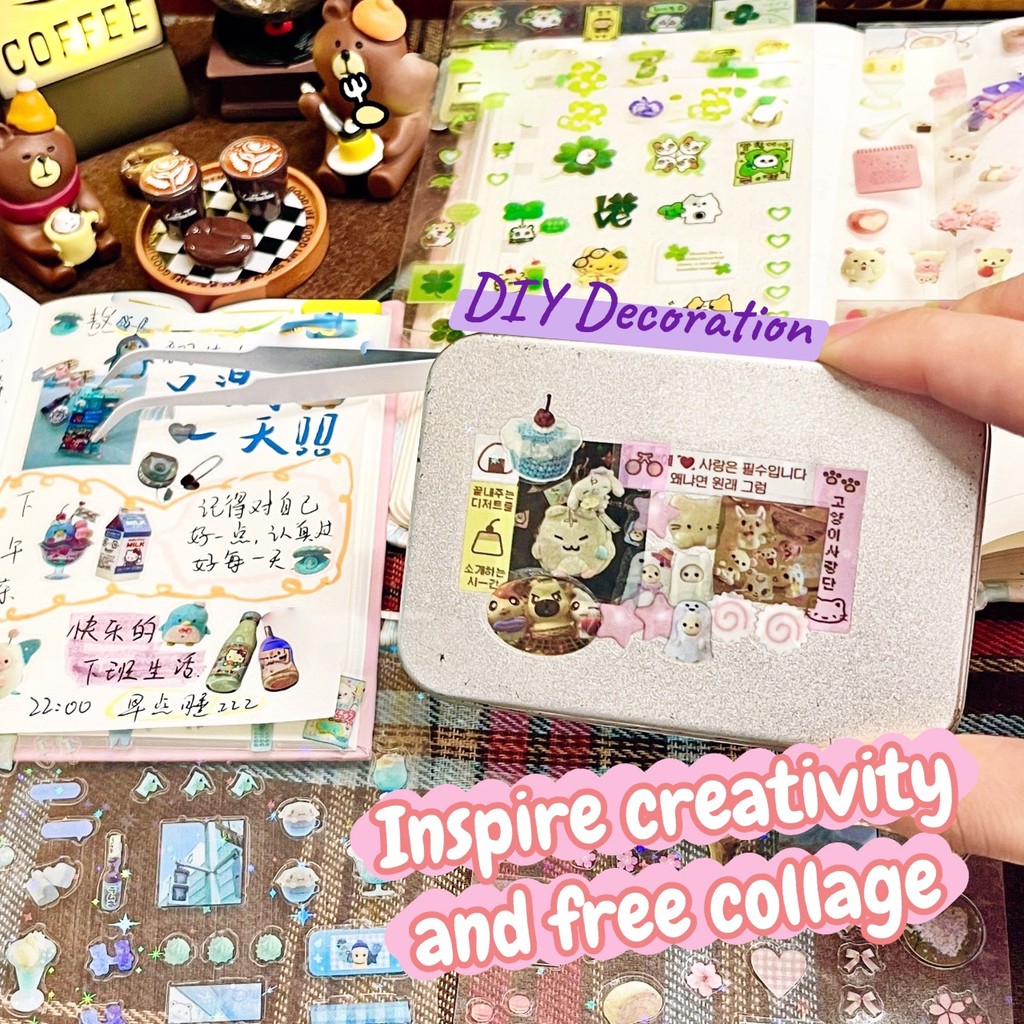 10 แผ่นโปร่งใส Glitter เลเซอร์สติกเกอร์ Kawaii Kitty กระพริบฟิล์มคู่มือไดอารี่สมุดภาพ Journal DIY วัสดุสติกเกอร์ตกแต่ง - รูปที่ 4