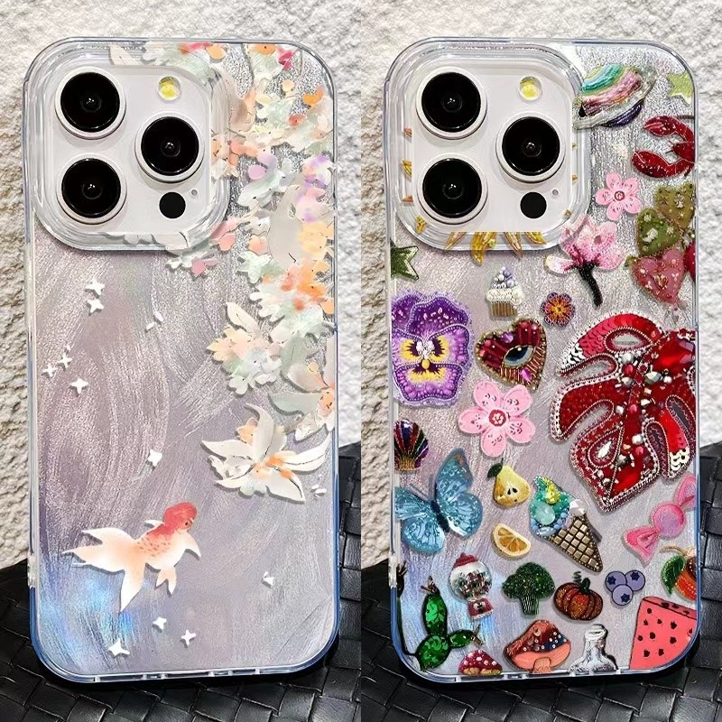 เคส สำหรับ Vivo V70 FE V60 V50 V40 V30 V30E V29E V29 Lite V27 V25 V25E Y03 Y04 Y05 Y31Dหรูหราพรีเมี่ยมน่ารักปลาลูกไม้ดอกไม้ซิลิโคนอ่อนนุ่มเคสโทรศัพท์