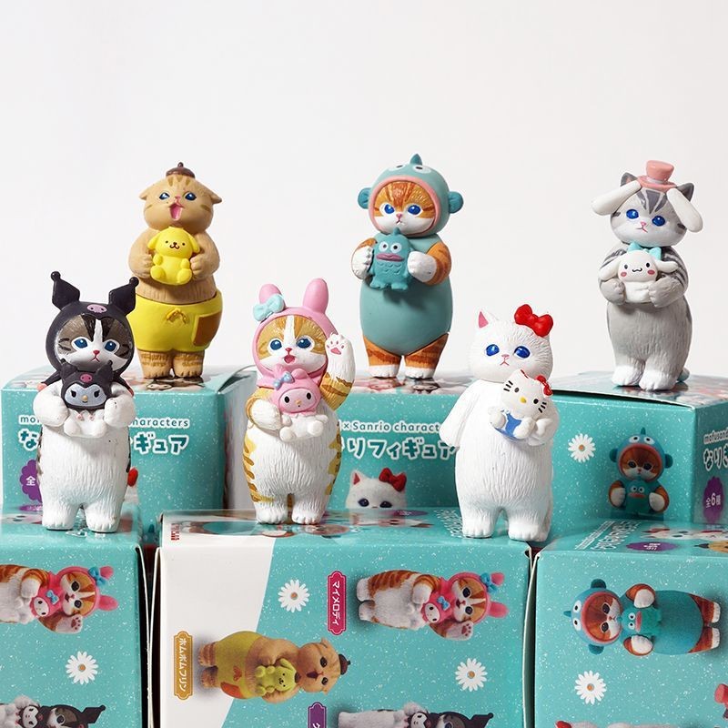 Mofusand X Sanrio Shark Cat กล่องตาบอด Kuromi Cinnamoroll ตัวอักษรตัวเลขของเล่นเครื่องประดับตุ๊กตาเด็กของขวัญ