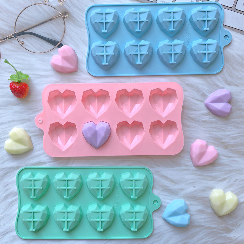 🛒แม่พิมพ์ซิลิโคน แม่พิมพ์อบขนม แม่พิมพ์ครัว ช็อคโกแลต วุ้น ขนม เรซิ่น breakable cake รูปทรงหัวใจเพชร 8ชิ้นเพชรหัวใจแม่พิมพ์ช็อค